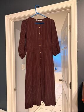 Women's Pinstripe Button-Front Midi Dress